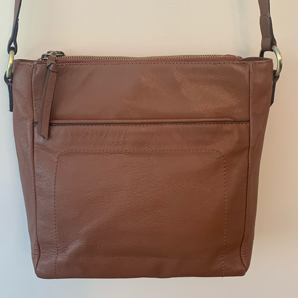 Lodis tan genuine leather crossbody bag